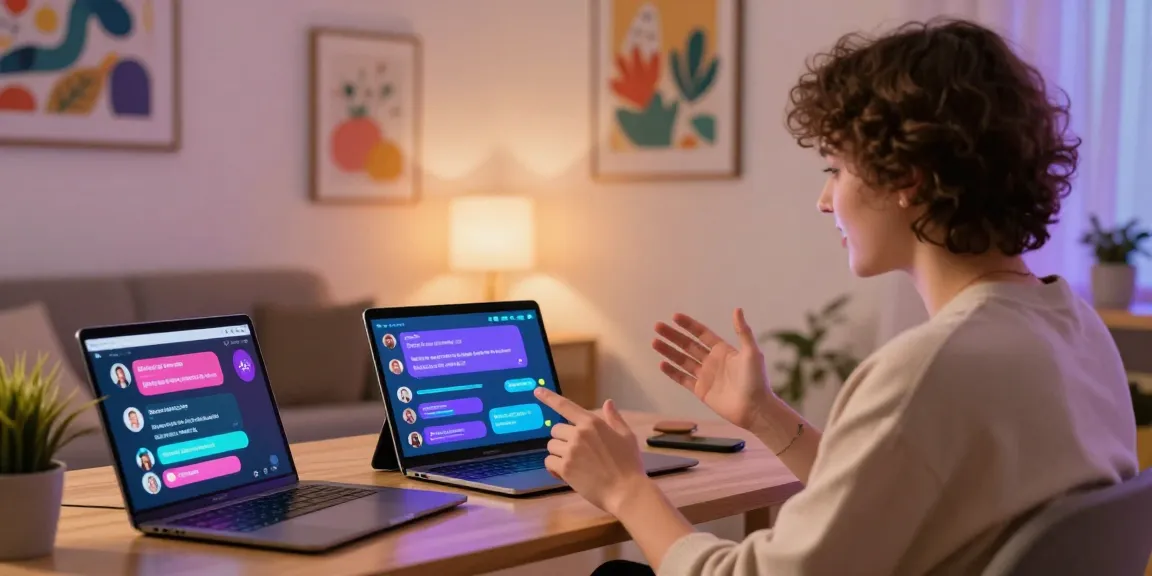 User enjoying engaging conversation on sex chat ai with dynamic chat interface and modern tech in cozy environment.