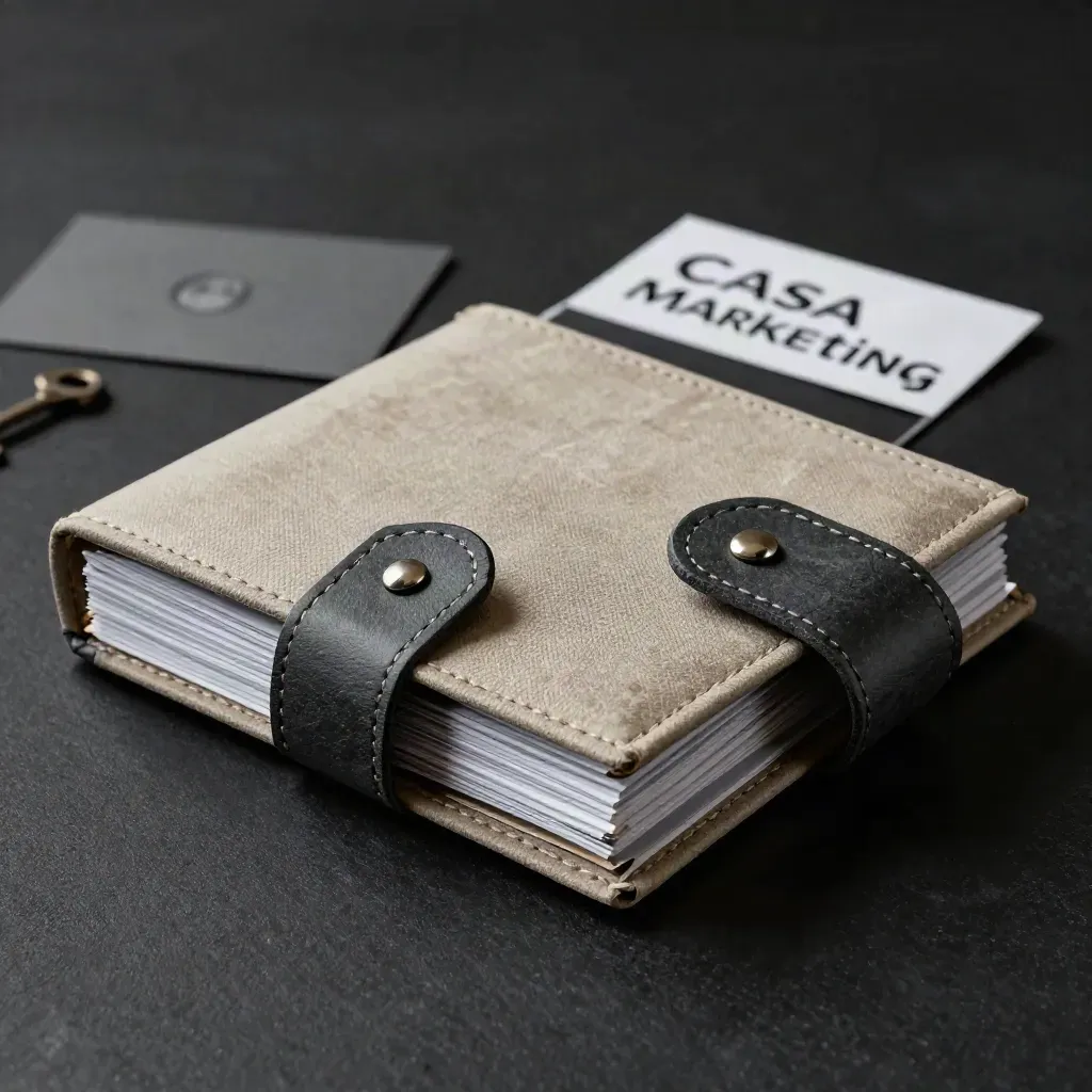 Deck Brand Strategy Casa su pietra scura, wrap in cera aperto e luce drammatica.