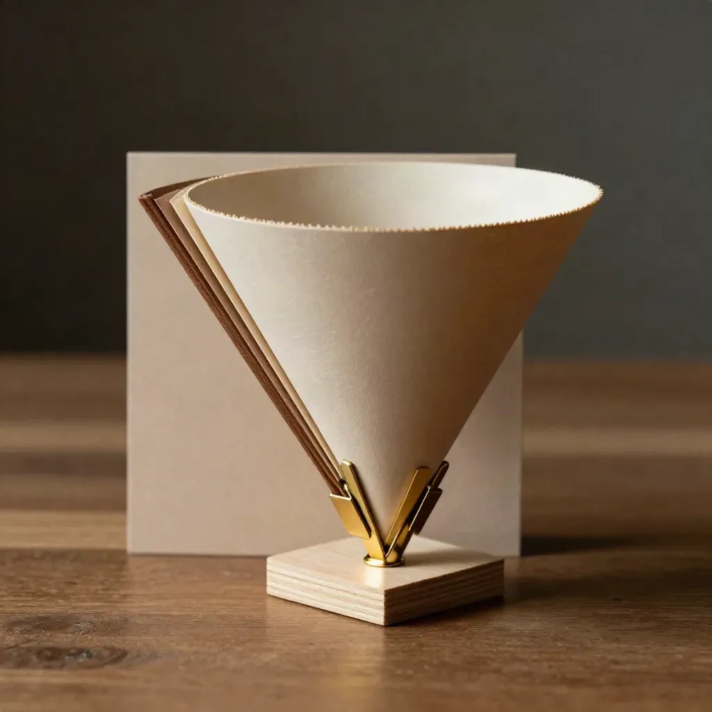 Kit Funnel Preventivi in carta stratificata, clip in ottone e base in legno chiaro, luce radente calda
